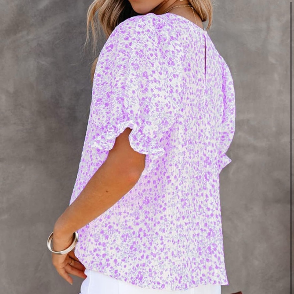 New Dokotoo Floral Print Blouses for Women Crewneck Smocked Puff - Picture 2 of 4